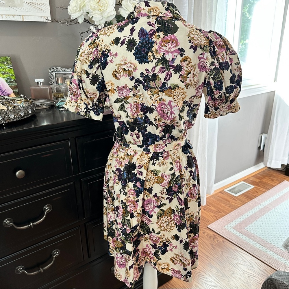 Who What Wear Puff Sleeve Floral Button Front Dress XS Belted Pockets Size XS/S - Picture 10 of 16